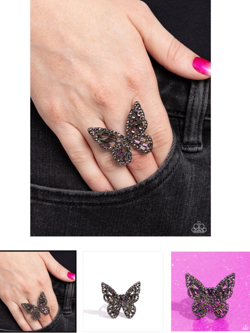 🦋🩶🦋 “FLAUNTABLE FLUTTER” MULTI OIL SPILL IRIDESCENT BUTTERFLY RING ~ PAPARAZZI❗️ - Picture 6 of 6